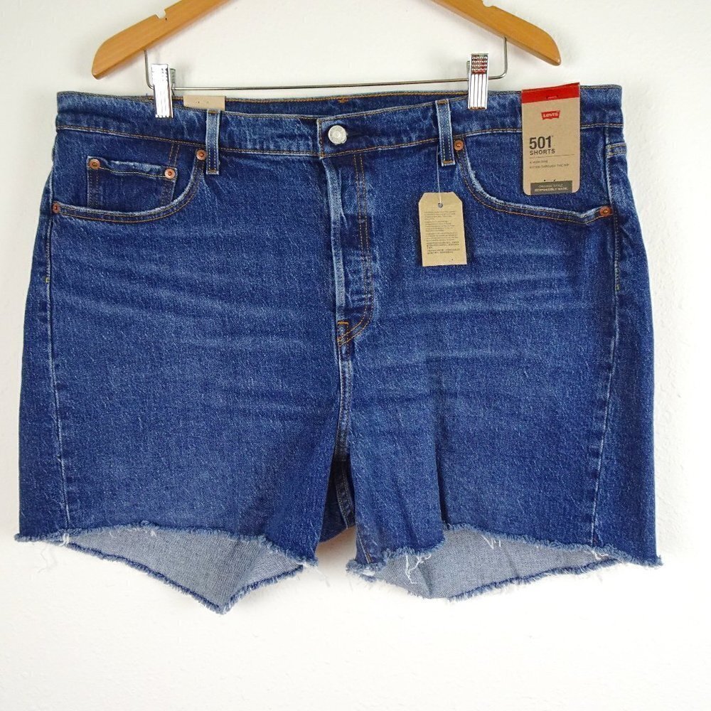 Levi's 501 Jean Shorts Women's Plus Size 20W Blue Denim Button Fly Cut Offs